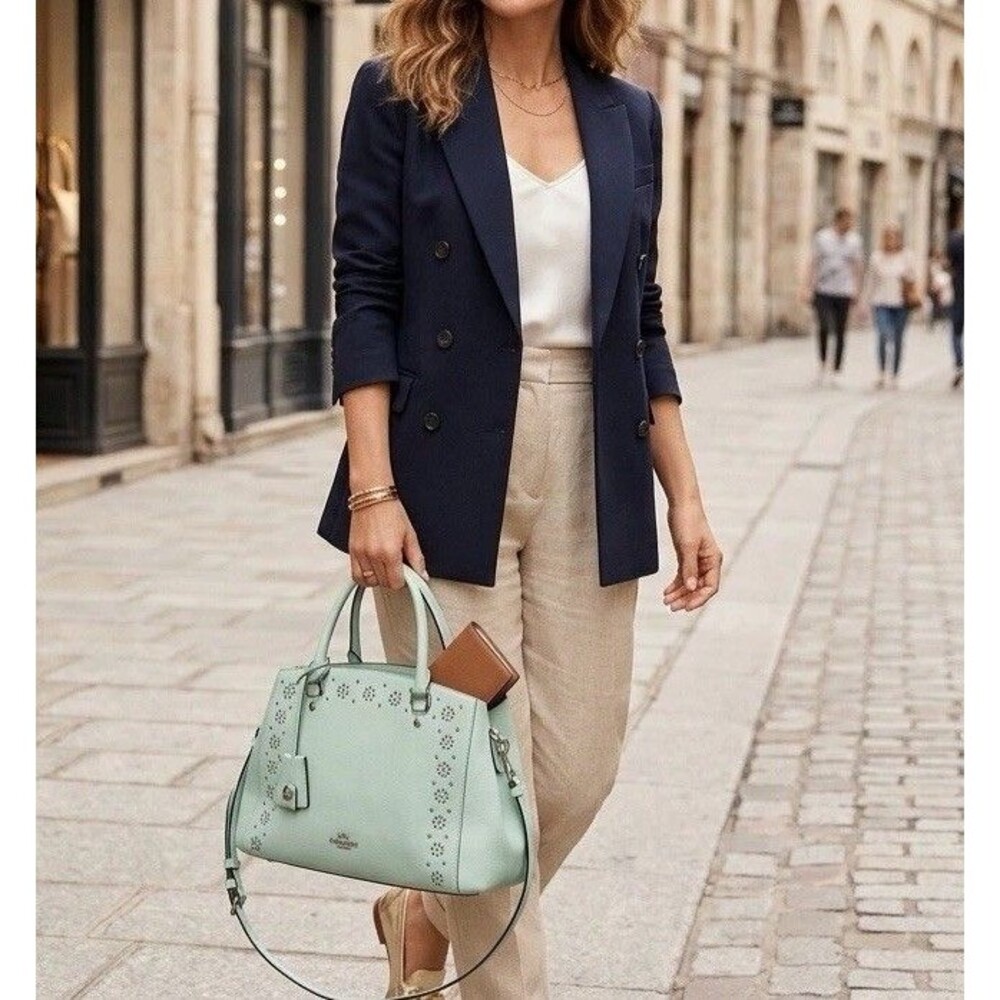 COACH F36640 MARGOT CARRYALL SHOULDER BAG BORDER STUD SEAGLASS MINT GREEN